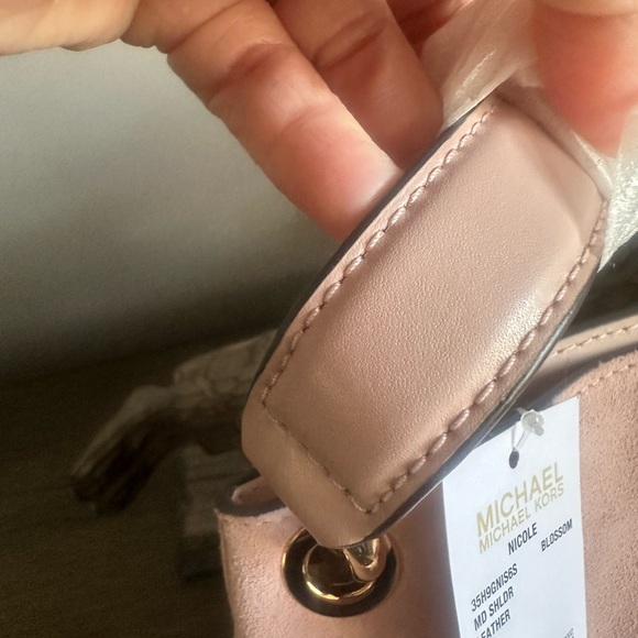 MICHAEL KORS NICOLE PINK SUEDE/LEATHER MEDIUM SHOULDER TOTE BAG - Picture 11 of 12